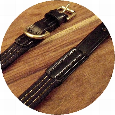 Audenham Black English Bridle Leather with Gold Stranded Webbing and Polished Brass Dog Collar 19mm/0.75